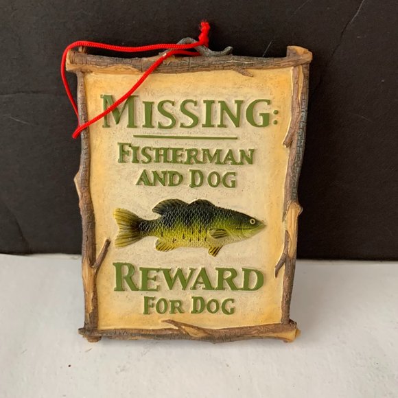 VINTAGE SCF  MISSING FISHERMAN AND DOG REWARDS FOR DOG ORNAMENT - Picture 1 of 3